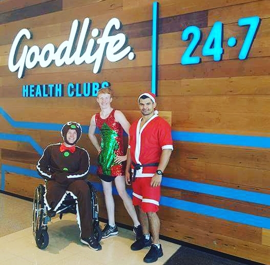 I never take life seriously. My brother Owen,&nbsp;my PT and I dressed up for a Christmas themed workout session. I went as a one legged gingerbread man. You’ve never seen a one legged gingerbread man out squat a big bloke with two legs.